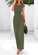 Dressy Ribbed Cap Sleeve Wide Leg Pants Elegant Casual Jumpsuits