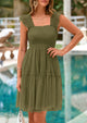 Casual Sleeveless Tulle Ruffle Square Neck Tiered Smocked Wedding Guest Mini Dresses