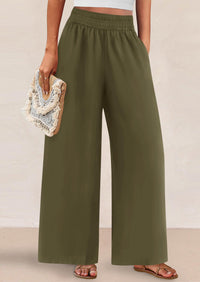 Casual Elastic Waist Loose Flowy Palazzo Pants Trousers with Pockets