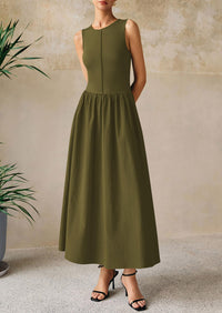 Casual Sleeveless Patchwork Knit Flowy Beach Maxi Dresses