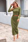 PRETTYGARDEN Women's Spring Fall 2 Piece Sweater Set Rib Knit Long Sleeve Crop Top Maxi Bodycon Skirt Casual Winter Outfits PRETTYGARDEN