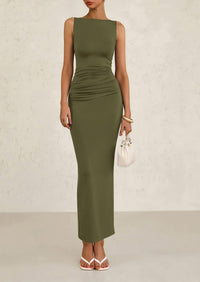 Sleeveless Ruched Bodycon Slit Long Maxi Dresses