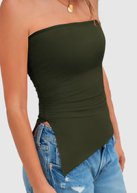Strapless Ruched Asymmetric Bandeau Shirts