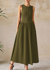 Casual Sleeveless Patchwork Knit Flowy Beach Maxi Dresses