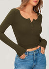 PRETTYGARDEN Women's Summer Long Sleeve Henley T Shirts Ribbed Knit Button Slim Fitted Basic Casual Going Out Fall Tops