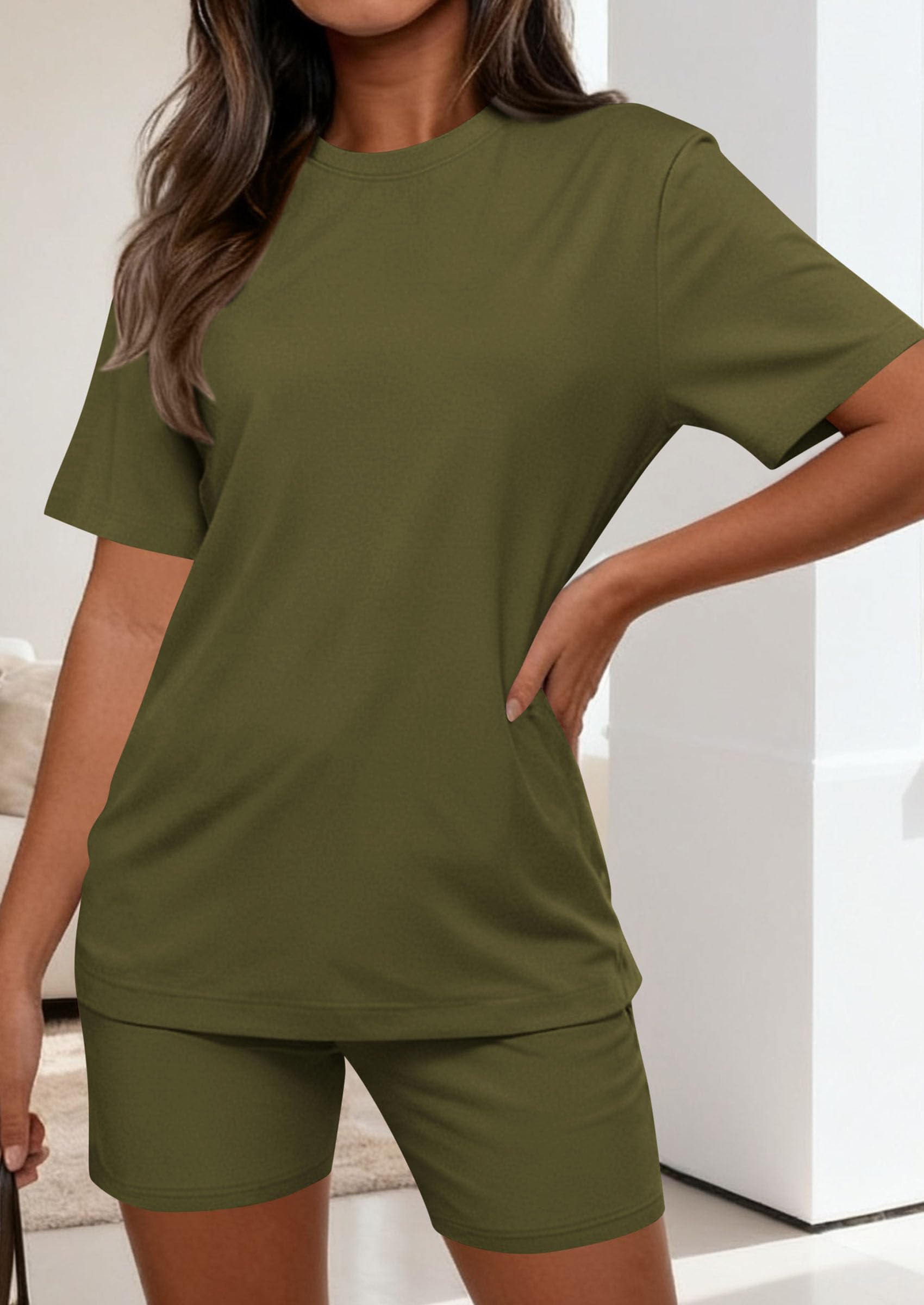 PRETTYGARDEN Women's Two Piece Matching Lounge Sets Summer Casual Tops Short Sleeve Shirts Shorts Travel Airport Outfits PRETTYGARDEN