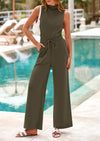 PRETTYGARDEN Jumpsuits Dressy Outfits Casual Sleeveless Mock Neck Wide Leg Pants Rompers