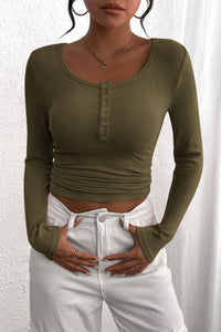 Long Sleeve Henley Button Down Ribbed Knit Slim Fit Casual T-shirts
