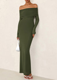 Off The Shoulder Bodycon Long Sleeve Mesh Maxi Dress