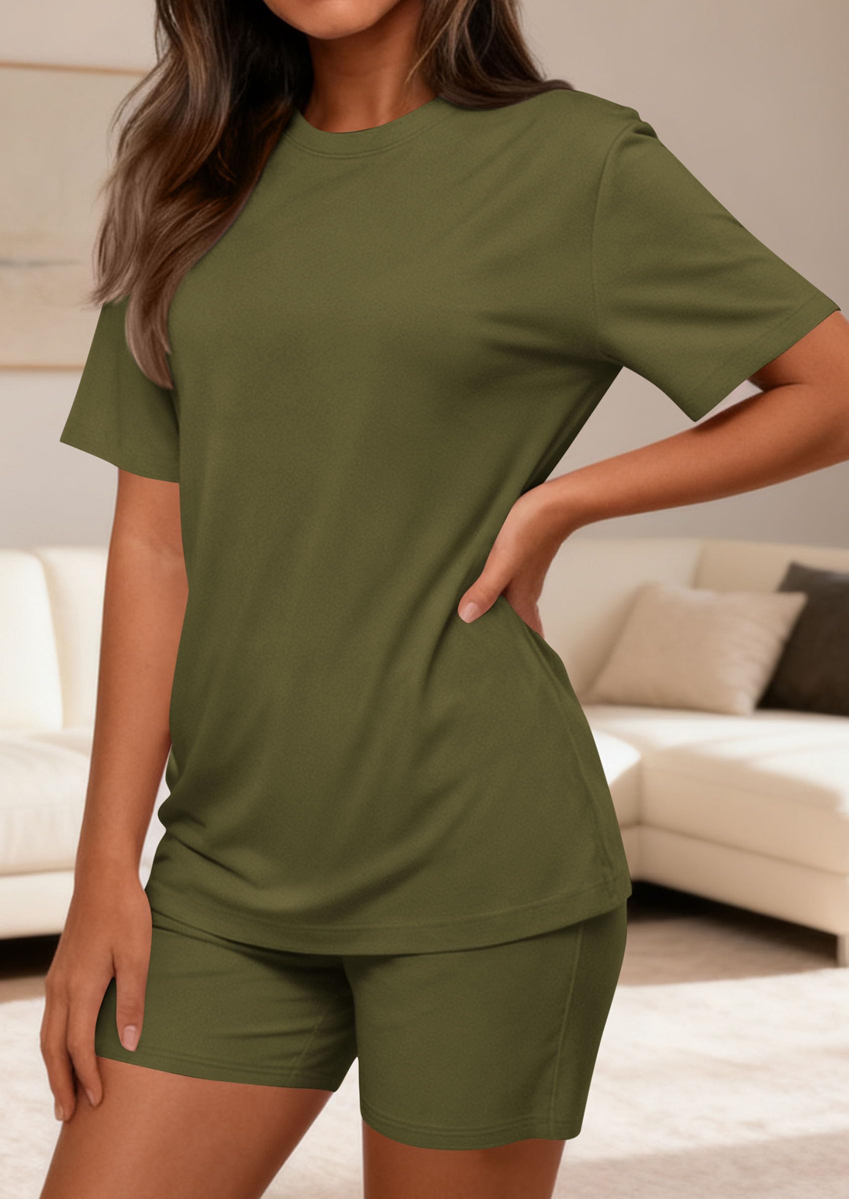 PRETTYGARDEN Women's Two Piece Matching Lounge Sets Summer Casual Tops Short Sleeve Shirts Shorts Travel Airport Outfits PRETTYGARDEN