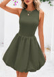 Casual Sleeveless Tank Mini Short Dress Crew Neck Bubble Dress with Pockets