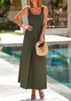 Casual Scoop Neck Sleeveless Patchwork A-line Swing Maxi Dresses with Pockets