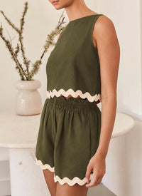 Beach Vacation Cropped Tank Top High Waist Shorts Two Piece Set