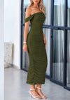 PRETTYGARDEN Womens Off The Shoulder Dress Ruched Bodycon Sleeveless Split Cocktail Party Maxi Dresses