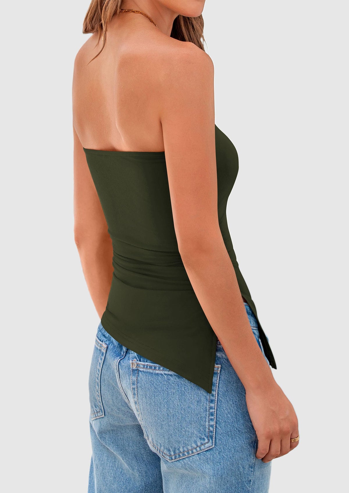Strapless Ruched Asymmetric Bandeau Shirts