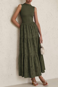 Casual Eyelet Sleeveless Maxi Dress with Pockets