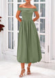 Off Shoulder Sleeveless A Line Midi Dress with Pockets
