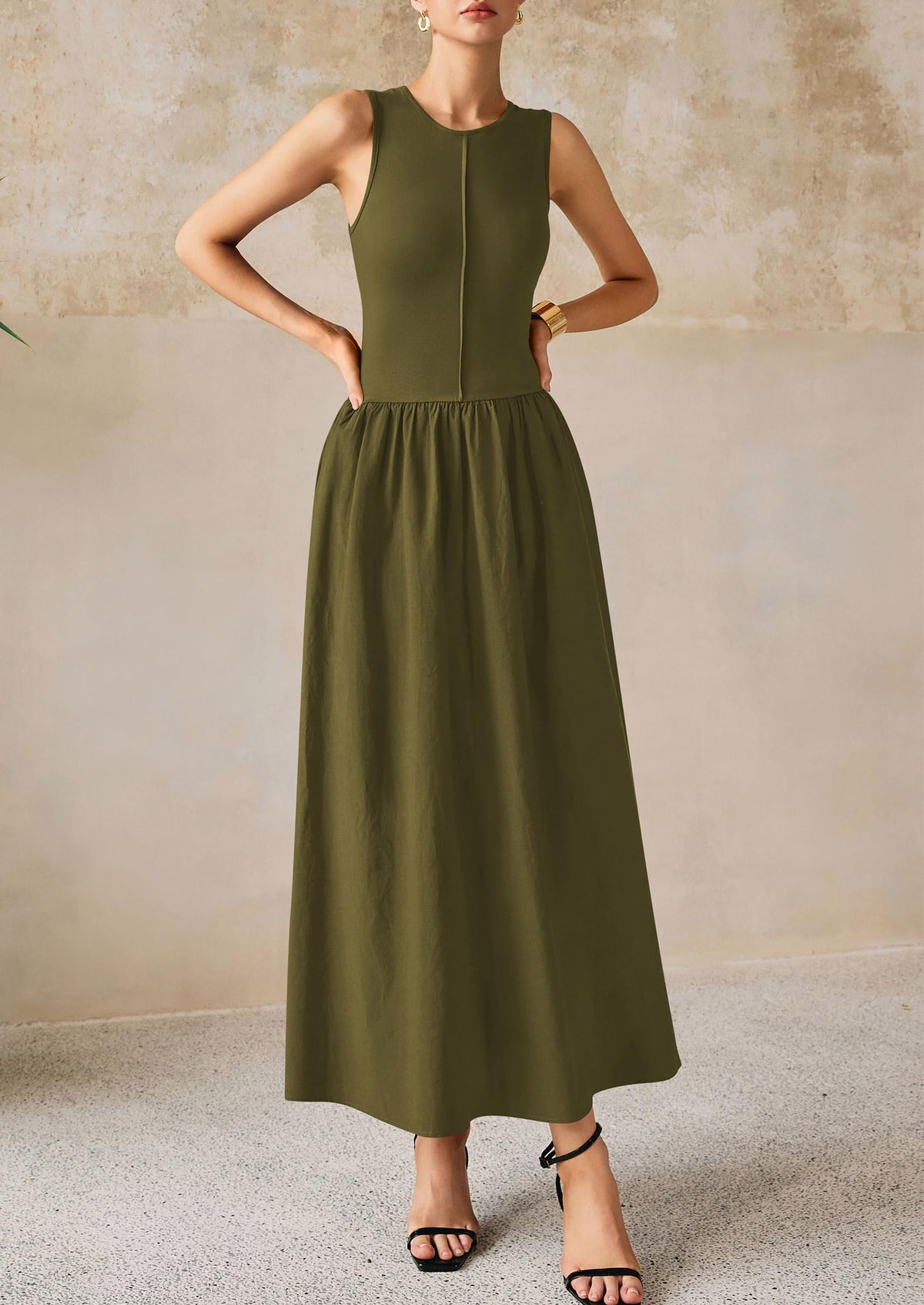 Casual Sleeveless Patchwork Knit Flowy Beach Maxi Dresses