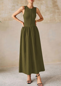 Casual Sleeveless Patchwork Knit Flowy Beach Maxi Dresses