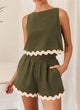 Beach Vacation Cropped Tank Top High Waist Shorts Two Piece Set