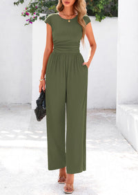 Dressy Ribbed Cap Sleeve Wide Leg Pants Elegant Casual Jumpsuits