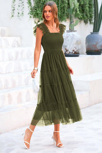 Casual Sleeveless Smocked Ruffle Tulle Flowy Beach Sundress