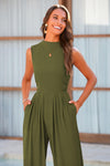 PRETTYGARDEN Womens Summer Jumpsuits Dressy Casual One Piece Outfits Sleeveless Mock Neck Wide Leg Pants Rompers with Pockets