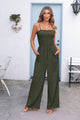Linen Smocked Spaghetti Strap Pockets Wide Leg Jumpsuits