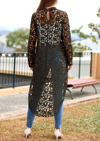 Long Sleeve Round Neck High Low Asymmetrical Irregular Hem Casual Blouse