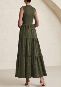 Casual Eyelet Sleeveless Maxi Dress with Pockets