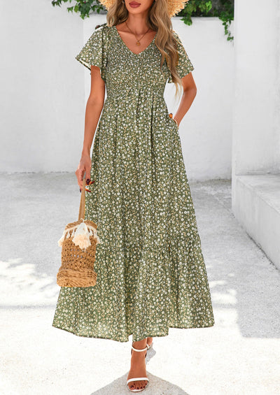 PRETTYGARDEN Floral Bohemian A-line Holiday Beach Vacation Dress