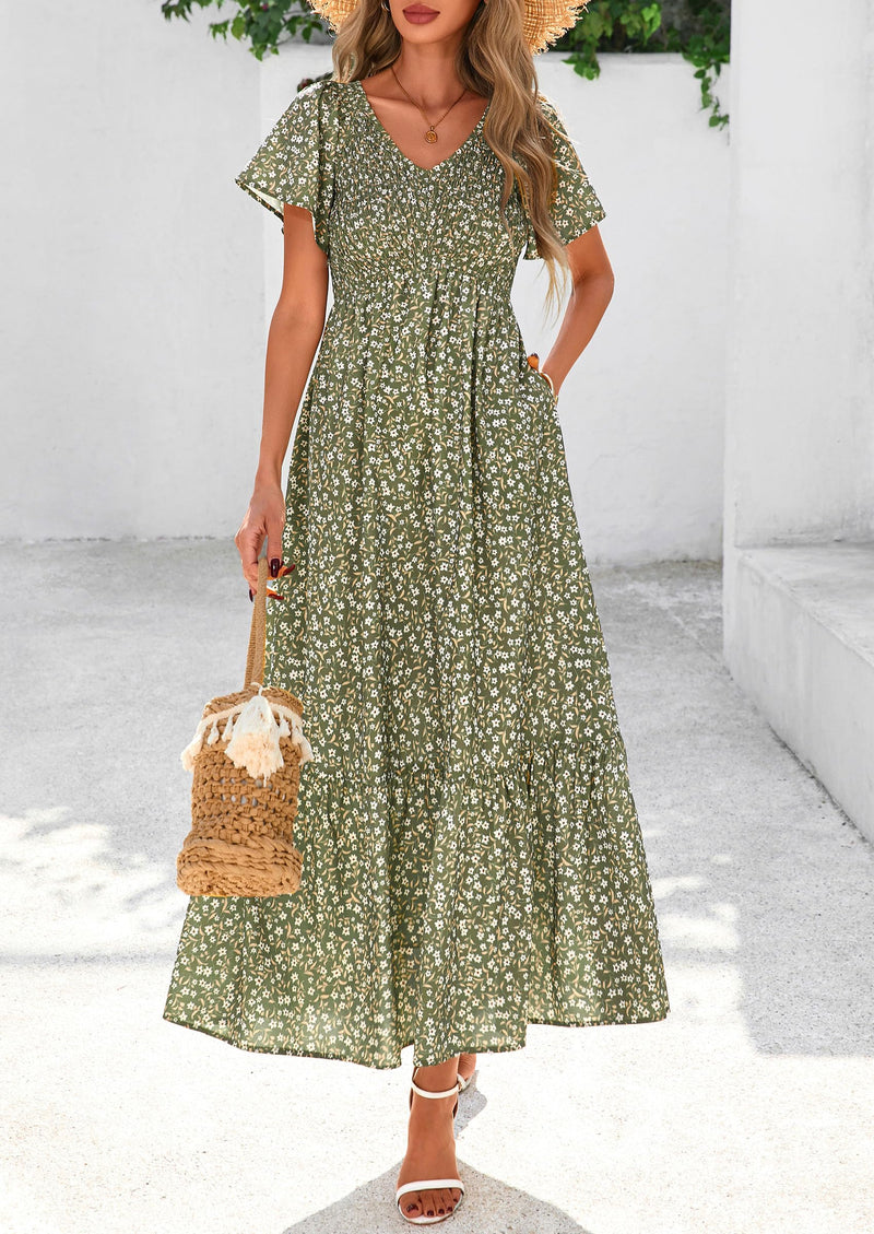 PRETTYGARDEN Floral Bohemian A-line Holiday Beach Vacation Dress