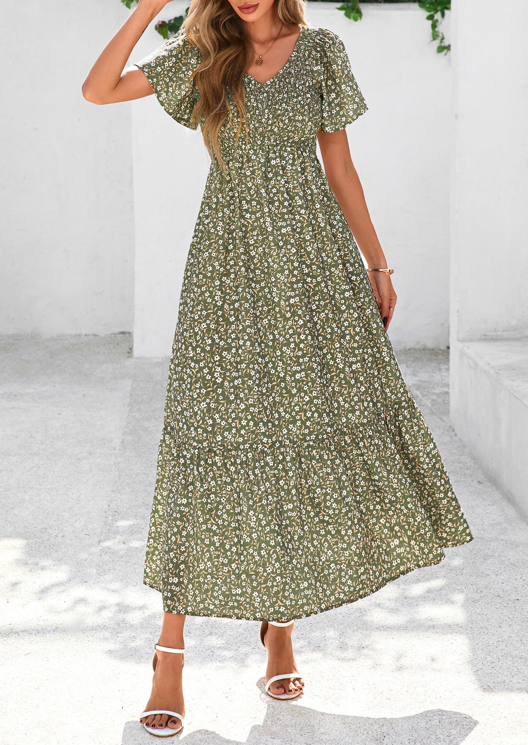 PRETTYGARDEN Floral Bohemian A-line Holiday Beach Vacation Dress