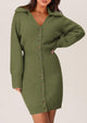 Long Sleeve V Neck Button Down Knit Pullover Sweater Dresses