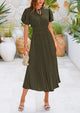 Swiss Dot Pleated A Line Casual Flowy Party Midi Dress