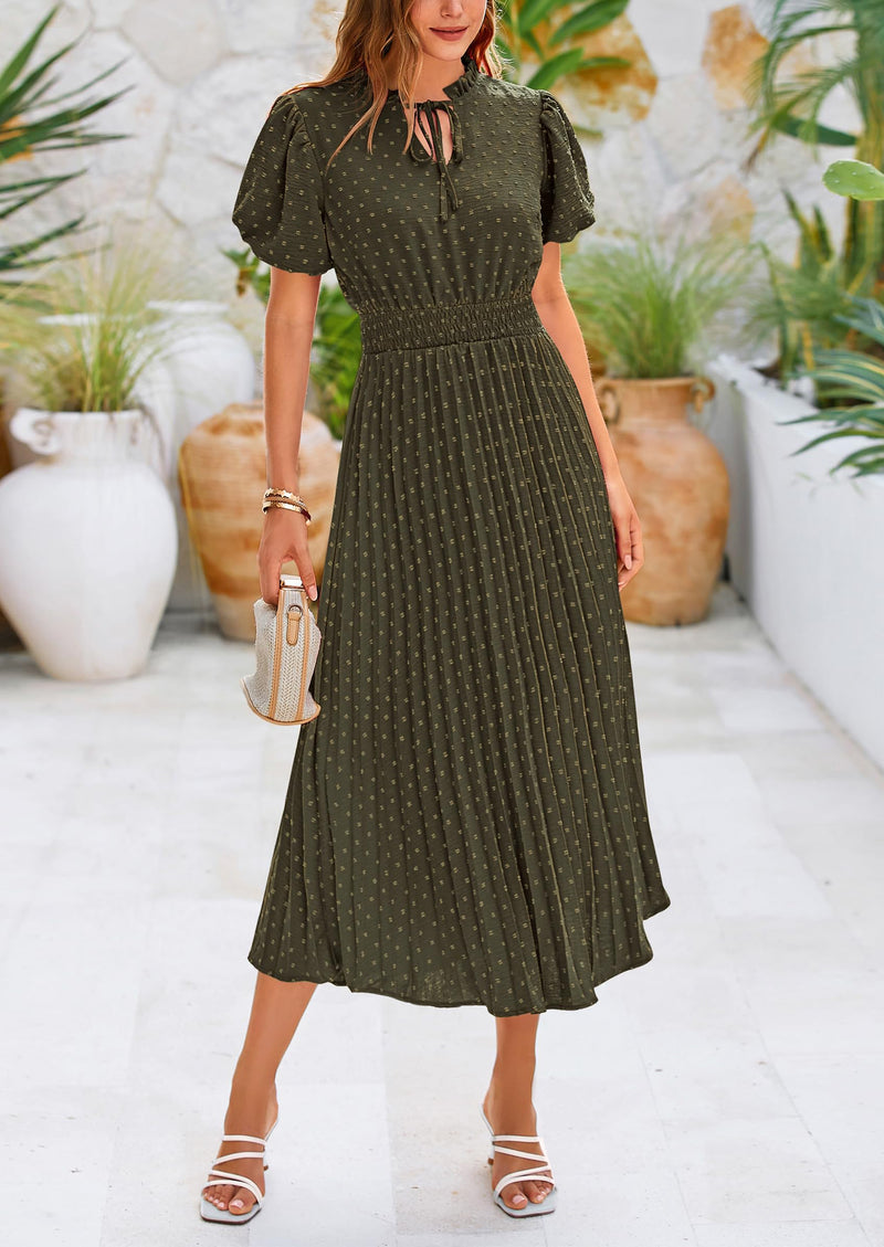 Prettygarden V Neck Swiss Polka Dot Wedding Guest Midi Skirt