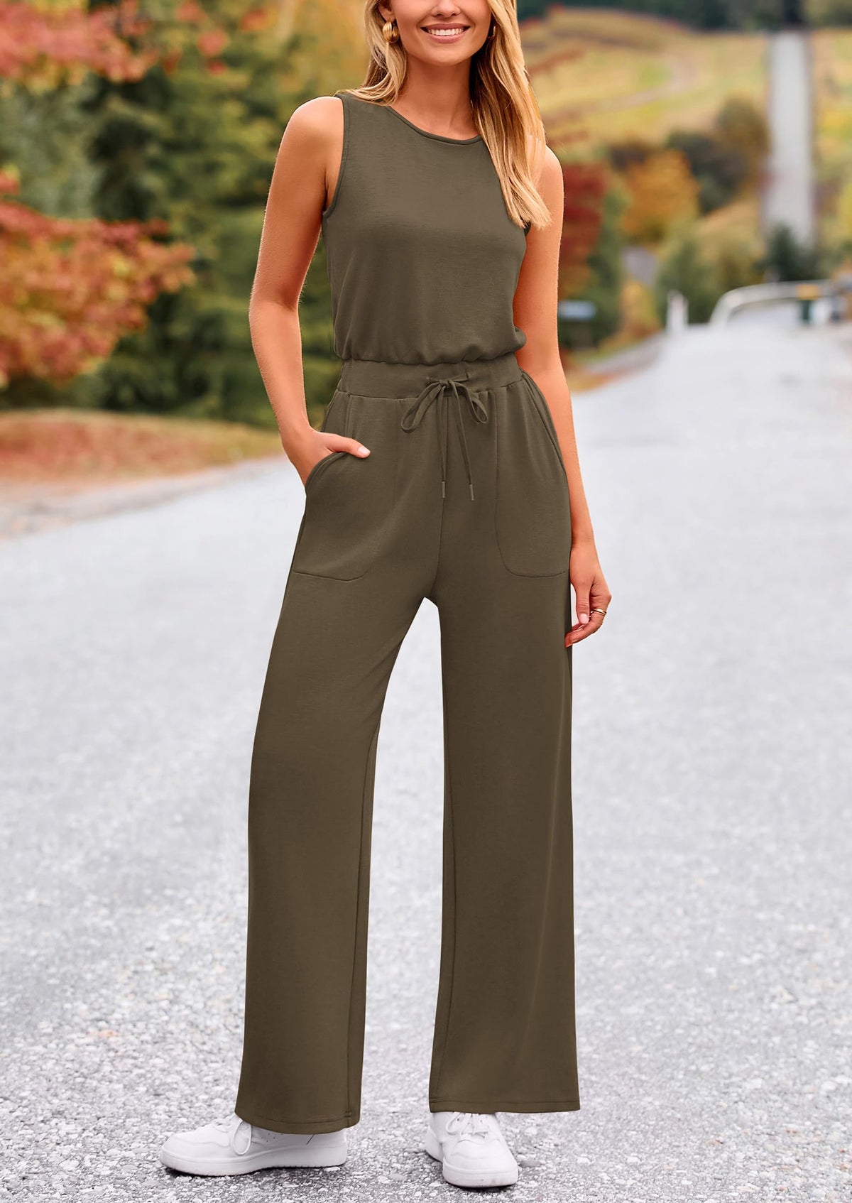 Summer One Piece Outfits Sleeveless Wide Leg Long Pants Jumpsuits
