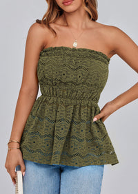 Boho Strapless Off Shoulder Eyelet Smocked Peplum Going Out Tube Tops