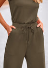 PRETTYGARDEN Jumpsuits Casual Outfits Sleeveless Wide Leg Long Pants Rompers