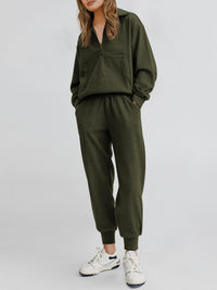 Two piece long sleeved half zip pullover sweatshirt, sports pants, casual set