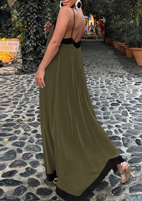 Elegant V Neck Spaghetti Strap Flowy Cocktail Party Maxi Dresses