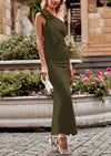 PRETTYGARDEN Summer One Shoulder Long Formal Women's Dress Sleeveless Ruched Bodycon Wedding Guest Slit Maxi Dresses