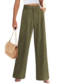 Elastic High Waisted Straight Leg Business Trousers Slacks With Pockets
