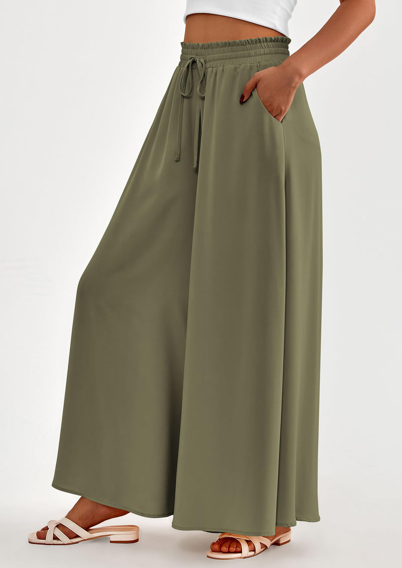PRETTYGARDEN Women's Summer Wide Leg Palazzo Pants High Waisted Flowy Pockets Trendy Casual Lounge Boho Beach Trousers