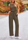 PRETTYGARDEN Jumpsuits Casual Outfits Sleeveless Wide Leg Long Pants Rompers