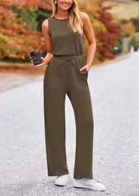 Summer One Piece Outfits Sleeveless Wide Leg Long Pants Jumpsuits