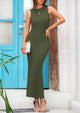 Casual Ribbed Knit Sleeveless Bodycon Maxi Dresses