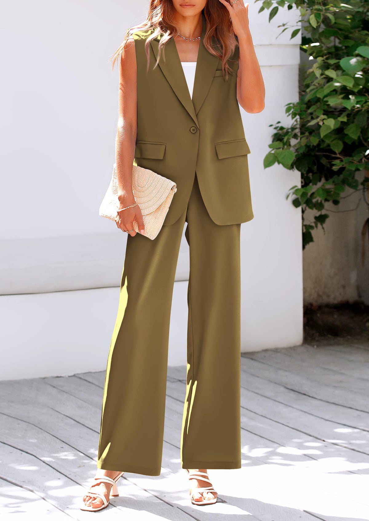 Sleeveless Suit Vest And Wide Leg Pants Business Casual Blazer Set