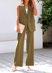 Sleeveless Suit Vest And Wide Leg Pants Business Casual Blazer Set
