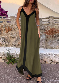 Elegant V Neck Spaghetti Strap Flowy Cocktail Party Maxi Dresses